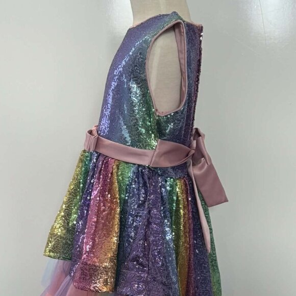 Girls Rainbow Sequin High-Low Dress Tulle Party Formal - Picture 4 of 10